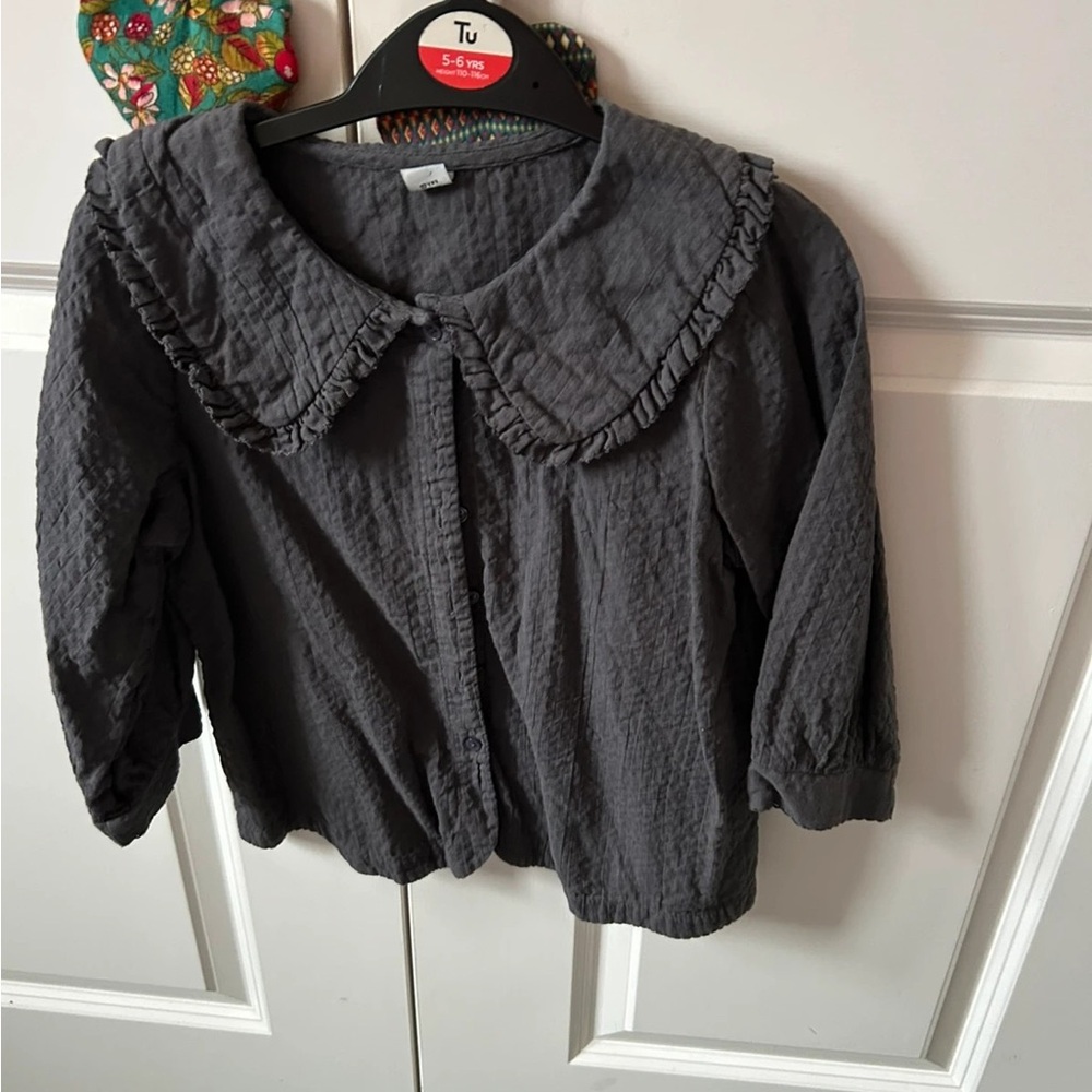 Gray Ruffled Collar Blouse